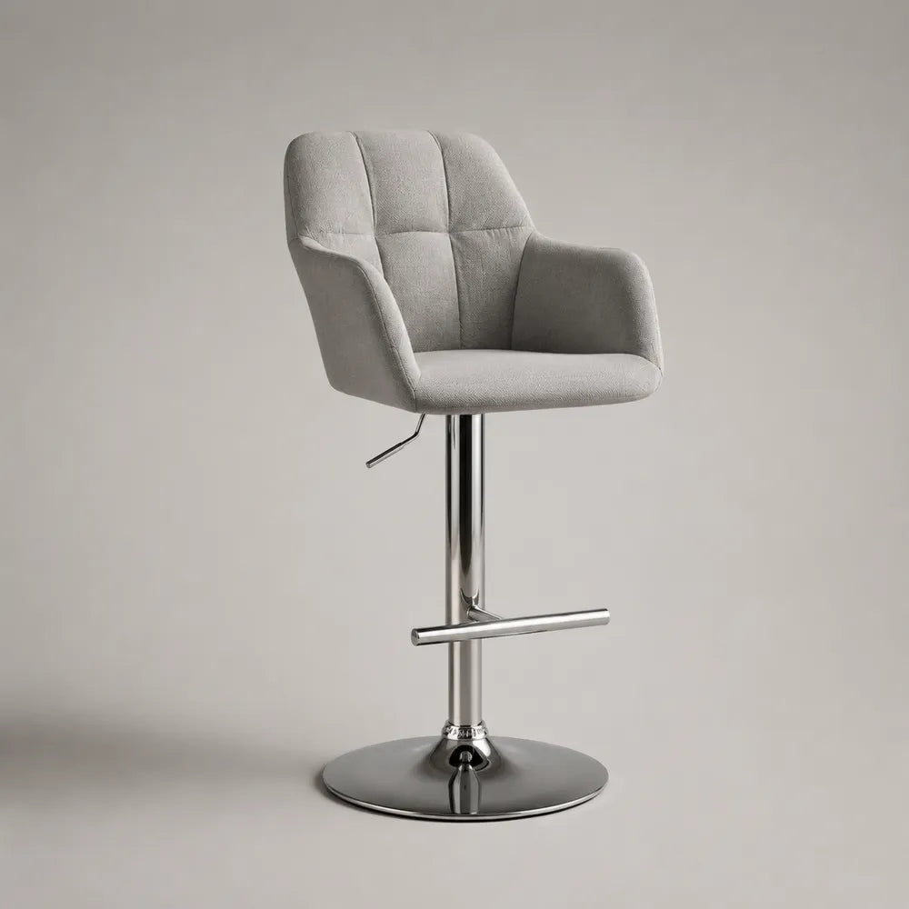 Sgabello da bar girevole regolabile imbottito in tessuto poliestere grigio con schienale e poggiapiedi 50x55x105 cm