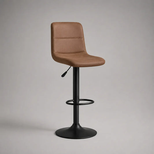 Sgabello da bar regolabile con seduta imbottita in PVC marrone base in acciaio nero girevole 45 x 50 x 95 cm