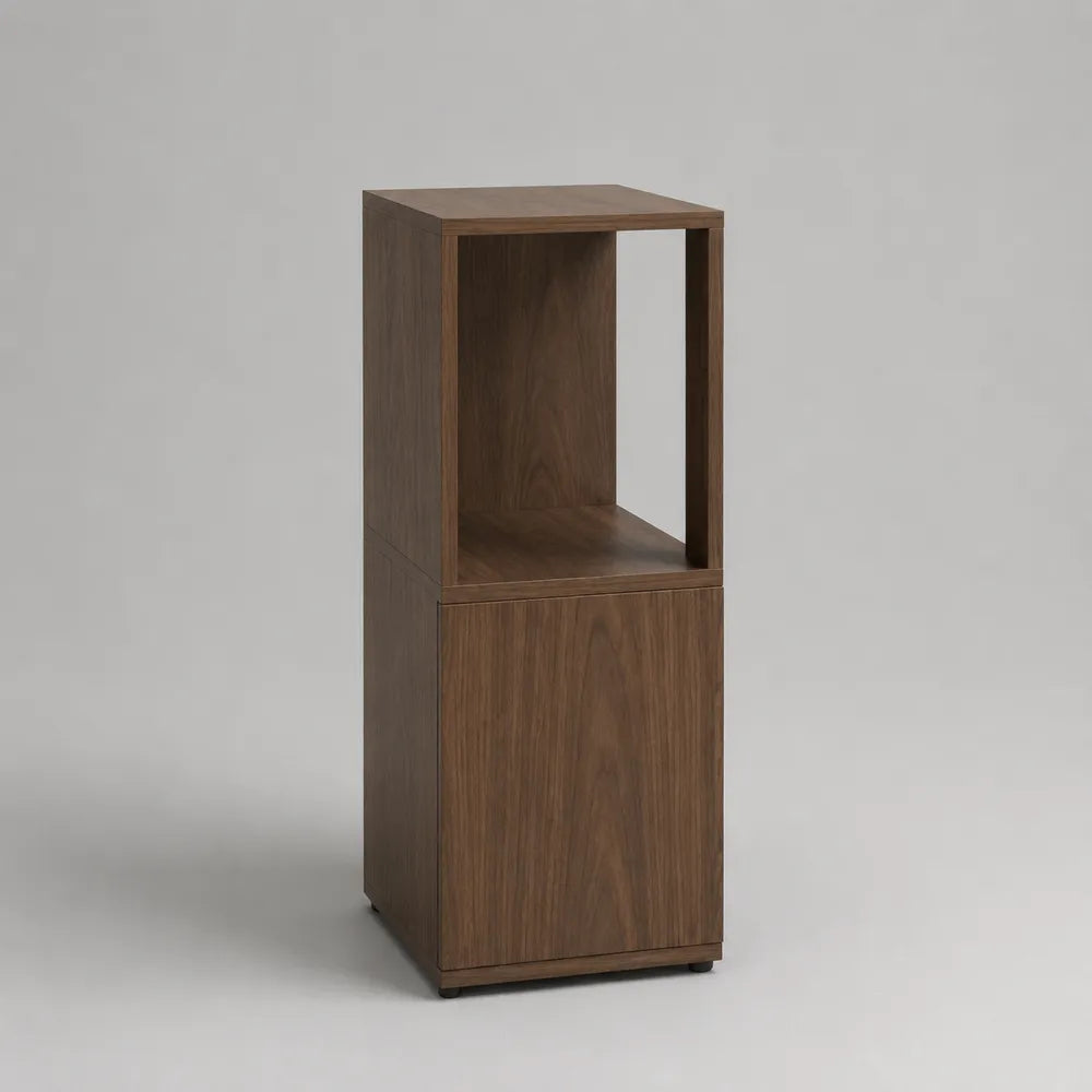 Libreria a colonna rettangolare in MDF effetto noce marrone con anta e vano aperto 60 x 35 x 180 cm