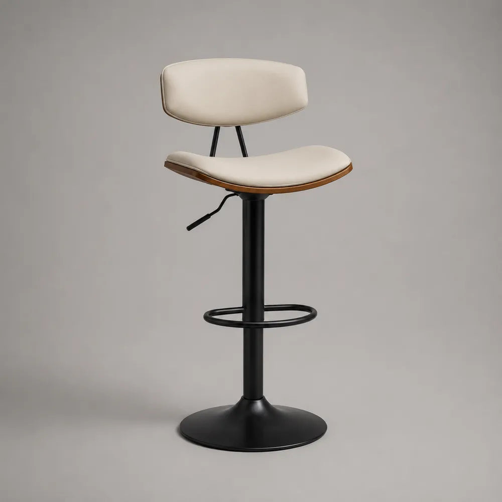 Sgabello da bar imbottito in tessuto poliestere beige con base in acciaio nero regolabile 50 x 50 x 110 cm