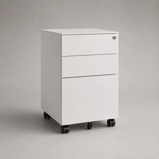 Cassettiera da ufficio con 3 cassetti in acciaio verniciato bianco con ruote nere 40 x 50 x 60 cm