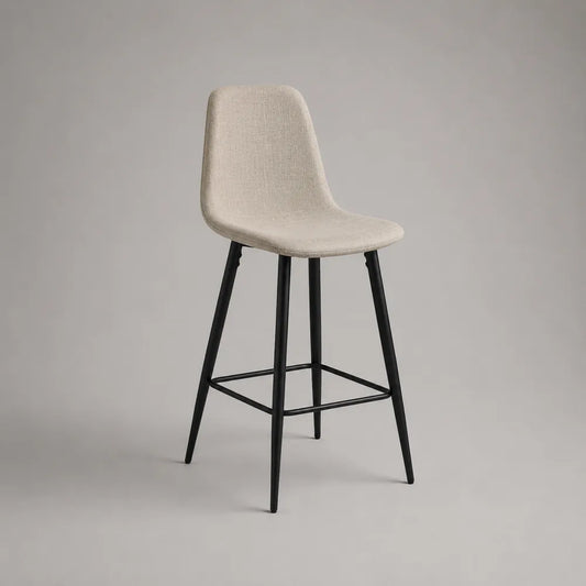 Sgabello da bar imbottito in tessuto beige con schienale e gambe in acciaio nero 50 x 55 x 105 cm
