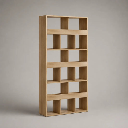 Libreria scaffale verticale in MDF effetto legno naturale beige con ripiani rettangolari 180 cm