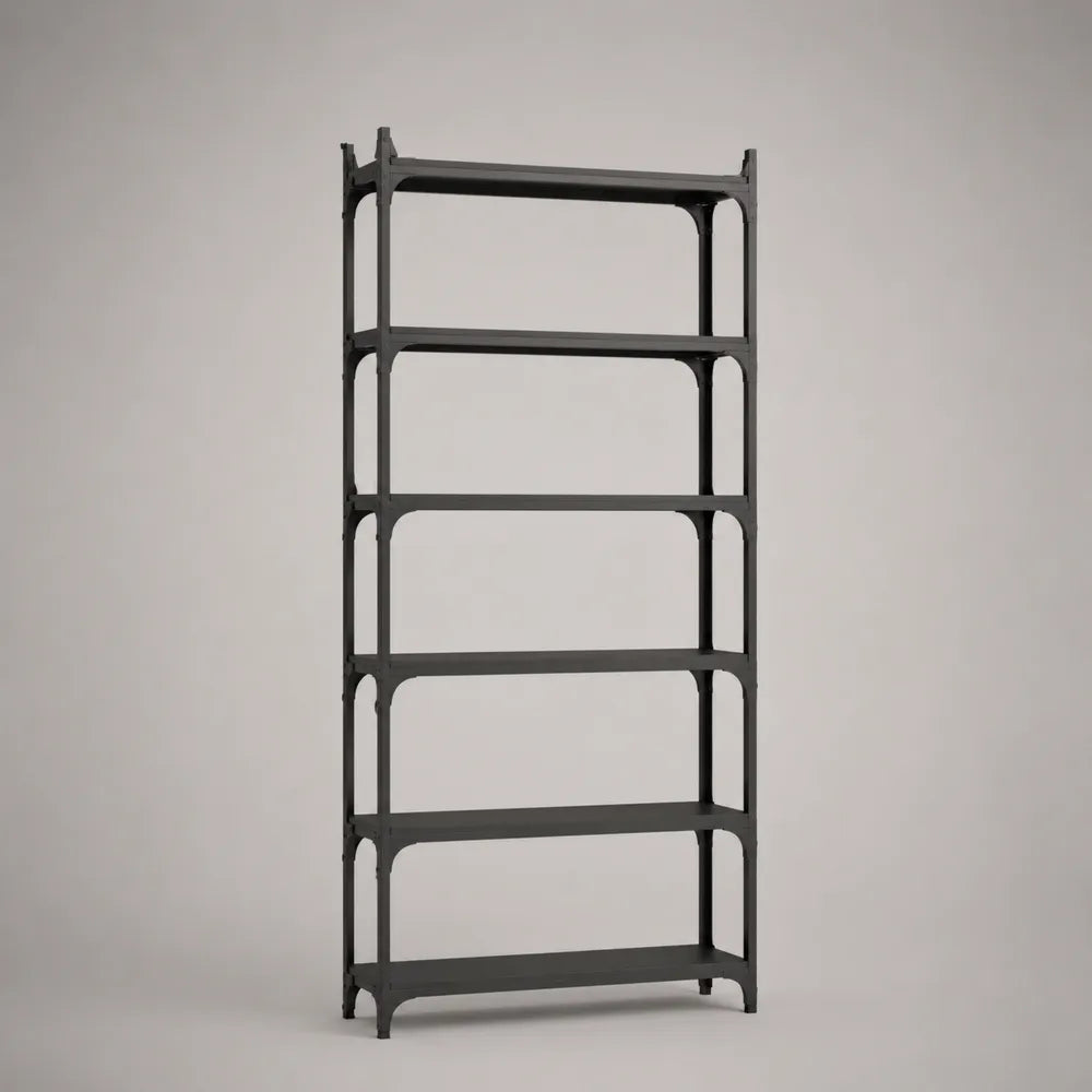 Libreria scaffale a 5 ripiani in acciaio nero struttura rettangolare 180 x 90 x 35 cm